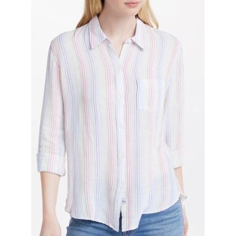 Rails Charli Linen Blend Button Down Shirt Isla Stripe XS Summer Beach Vacation